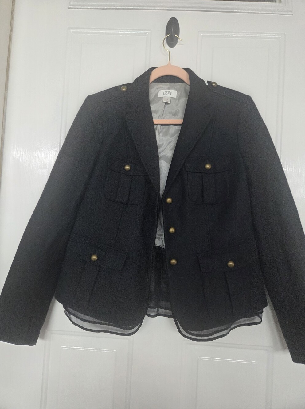 LOFT Navy Military-Style Blazer with Brass Buttons